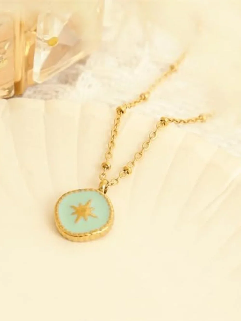 New - Gold Plated Starburst Necklace in Turquoise Coin Sterling Silver